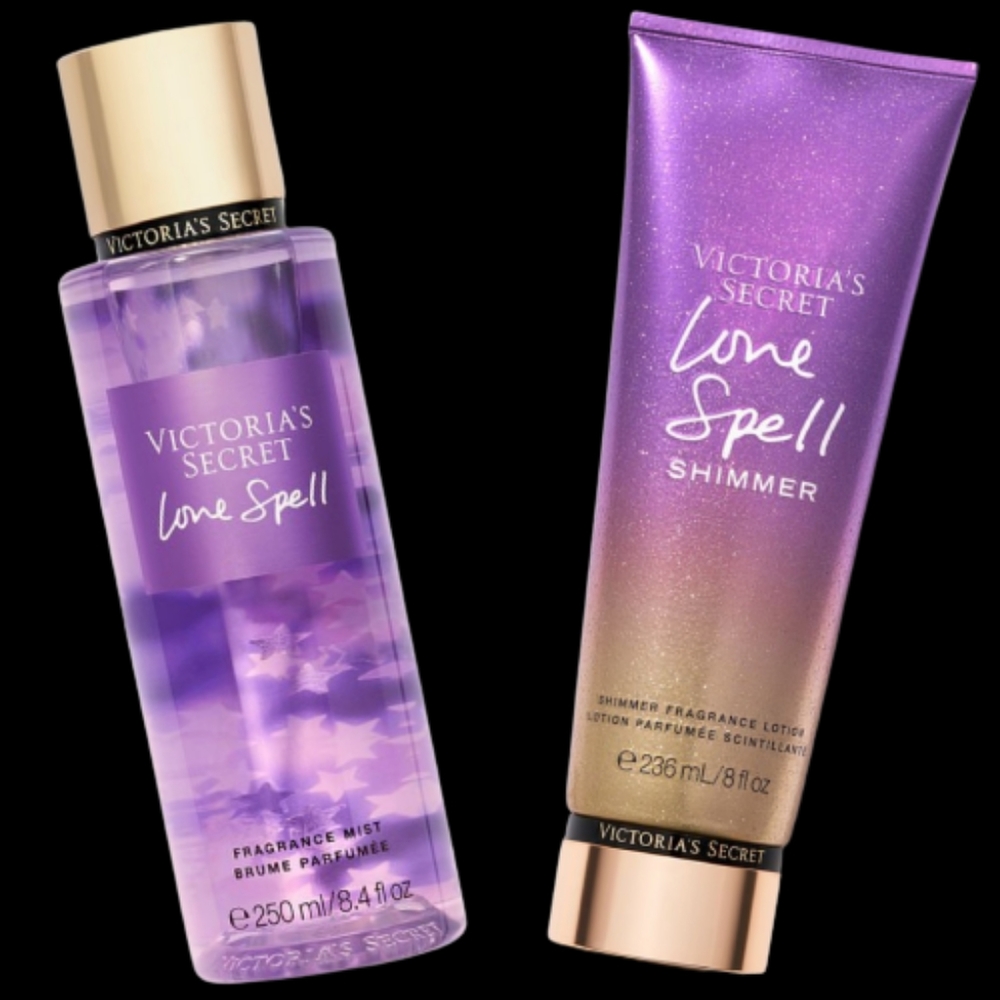 2 pcs Set ,Victoria Secret LOVE SPELL Fragrance Mist Spray & Body Lotion SHIMMER